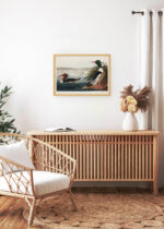 Aranżacja wnętrza, na ścianie wisi plakat w ramce: nurogęsi Birds of America John James Audubon