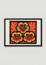 Plakat w drewnianej czarnej ramce: kwiaty hibiskusa Julie de Graag 1919 secesja