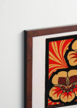 Plakat oprawiony w drewnianą brązową ramkę Vintage Italia: kwiaty hibiskusa Julie de Graag 1919 secesja