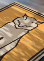 Zbliżenie na detale plakatu: minimalistyczny Kot Julie de Graag 1916 secesja vintage