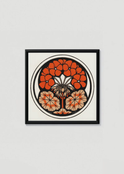 Plakat w drewnianej czarnej ramce: kwiatowy Julie de Graag pelargonie vintage 1916