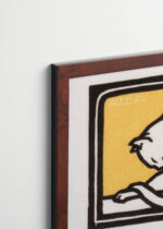 Plakat oprawiony w drewnianą brązową ramkę Vintage Italia: Kot liżący łapę Julie de Graag minimalistyczny
