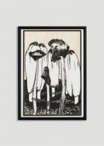 Plakat w drewnianej czarnej ramce: czarno-biały Grzyby 1915 Julie de Graag vintage