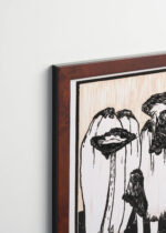 Plakat oprawiony w drewnianą brązową ramkę Vintage Italia: czarno-biały Grzyby 1915 Julie de Graag vintage