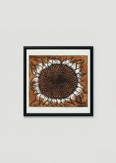 Plakat w drewnianej czarnej ramce: słonecznik listopad Julie de Graag 1917 vintage