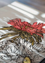 Zbliżenie na detale plakatu: chryzantemy Julie de Graag botaniczny Art Nouveau