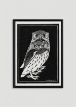 Plakat w drewnianej czarnej ramce: czarno-biały dwie sowy Julie de Graag 1921 vintage