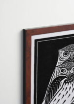 Plakat oprawiony w drewnianą brązową ramkę Vintage Italia: czarno-biały dwie sowy Julie de Graag 1921 vintage