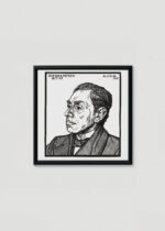 Plakat w drewnianej czarnej ramce: portret H.P. Bremmer Julie de Graag drzeworyt 1916