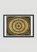 Plakat w drewnianej czarnej ramce: mandala Julie de Graag drzeworyt geometryczny wzór
