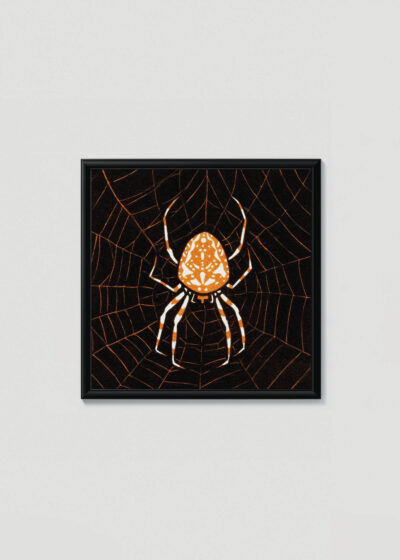 Plakat w drewnianej czarnej ramce: pająk drzeworyt Julie de Graag art nouveau vintage