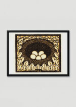 Plakat w drewnianej czarnej ramce: ptasie gniazdo Julie de Graag drzeworyt vintage