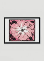 Plakat w drewnianej czarnej ramce: kwiat Julie de Graag 1918 różowy vintage retro