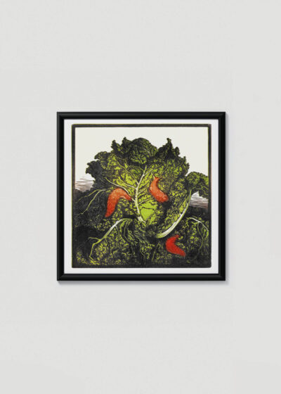 Plakat w drewnianej czarnej ramce: kapusta i ślimaki Julie de Graag Art Nouveau vintage