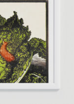 Zbliżenie na detale plakatu oprawionego w drewnianą białą ramkę od Plakatello®: kapusta i ślimaki Julie de Graag Art Nouveau vintage