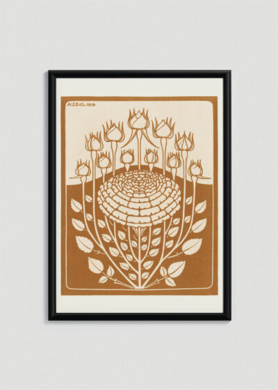 Plakat w drewnianej czarnej ramce: Julie de Graag kwiat róży Art Nouveau 1919