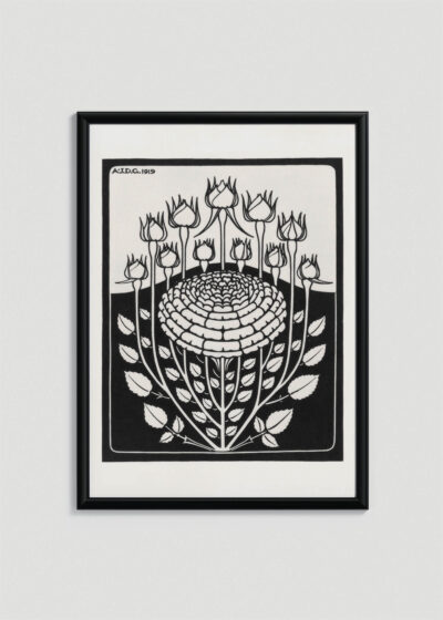 Plakat w drewnianej czarnej ramce: Julie de Graag 1919 botaniczny czarno-biały kwiat