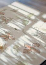 Zbliżenie na detale plakatu: botaniczny Julie de Graag kwiaty vintage beżowy