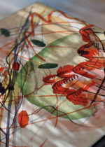 Zbliżenie na detale plakatu: Wassily Kandinsky Aquarell abstrakcja kolorowe kształty