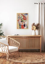 Aranżacja wnętrza, na ścianie wisi plakat w ramce: Wassily Kandinsky Aquarell abstrakcja kolorowe kształty