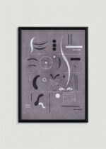 Plakat w drewnianej czarnej ramce: Kandinsky Cztery Części abstrakcja geometryczna szara