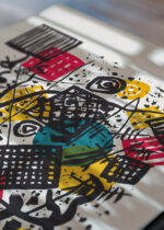 Zbliżenie na detale plakatu: Kandinsky Małe Światy V (Kleine Welten V) abstrakcja geometryczna