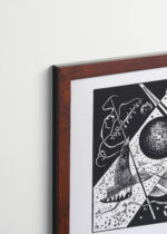 Plakat oprawiony w drewnianą brązową ramkę Vintage Italia: Kandinsky Małe Światy VI (Kleine Welten VI) abstrakcja czarno-biała