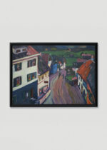 Plakat w drewnianej czarnej ramce: Kandinsky Widok z okna Griesbräu ekspresjonistyczny widok miasteczka