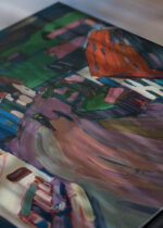 Zbliżenie na detale plakatu: Kandinsky Widok z okna Griesbräu ekspresjonistyczny widok miasteczka