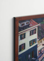 Plakat oprawiony w drewnianą brązową ramkę Vintage Italia: Kandinsky Widok z okna Griesbräu ekspresjonistyczny widok miasteczka