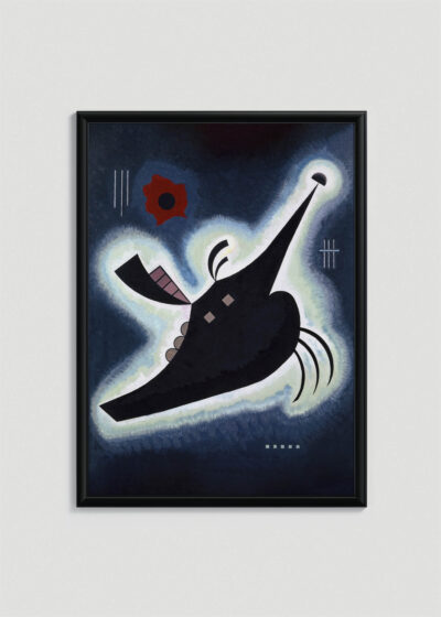 Plakat w drewnianej czarnej ramce: Kandinsky Spiczasta czerń (Spitzes Schwarz) 1931 abstrakcyjny