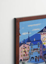 Plakat oprawiony w drewnianą brązową ramkę Vintage Italia: Kirchner Berno z dzwonnicą ekspresjonizm niemiecki Die Brücke