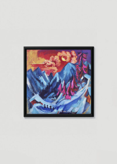 Plakat w drewnianej czarnej ramce: Zimowy pejzaż w świetle księżyca Ernst Ludwig Kirchner alpejski