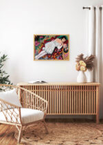 Aranżacja wnętrza, na ścianie wisi plakat w ramce: Kirchner Kobieta w białej bluzce 1914 ekspresjonizm