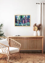 Aranżacja wnętrza, na ścianie wisi plakat w ramce: Drezno Schloßplatz 1926 Ernst Ludwig Kirchner ekspresjonistyczny