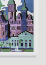 Zbliżenie na detale plakatu oprawionego w drewnianą białą ramkę od Plakatello®: Drezno Schloßplatz 1926 Ernst Ludwig Kirchner ekspresjonistyczny