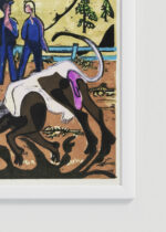 Zbliżenie na detale plakatu oprawionego w drewnianą białą ramkę od Plakatello®: Krowy wiosną 1933 Ernst Ludwig Kirchner ekspresjonizm