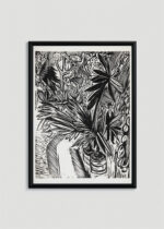 Plakat w drewnianej czarnej ramce: Jena Ernst Ludwig Kirchner tropikalne liście drzeworyt