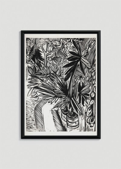 Plakat w drewnianej czarnej ramce: Jena Ernst Ludwig Kirchner tropikalne liście drzeworyt