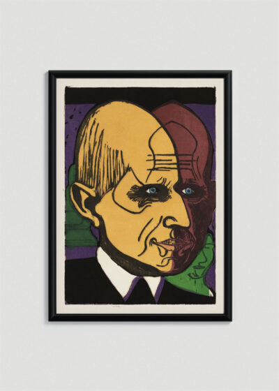 Plakat w drewnianej czarnej ramce: Głowa Dr. Bauera (Kopf Dr. Bauer) Ernst Ludwig Kirchner