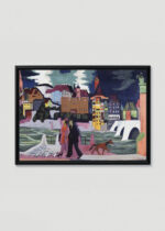 Plakat w drewnianej czarnej ramce: Widok na Bazyleę i Ren 1927-28 Ernst Ludwig Kirchner