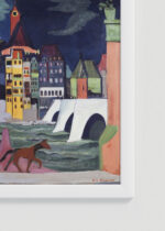 Zbliżenie na detale plakatu oprawionego w drewnianą białą ramkę od Plakatello®: Widok na Bazyleę i Ren 1927-28 Ernst Ludwig Kirchner