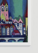 Zbliżenie na detale plakatu oprawionego w drewnianą białą ramkę od Plakatello®: Zurych Szwajcaria 1926 Ernst Ludwig Kirchner