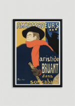 Plakat w drewnianej czarnej ramce: vintage Ambassadeurs Aristide Bruant Toulouse-Lautrec