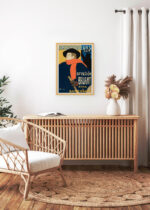 Aranżacja wnętrza, na ścianie wisi plakat w ramce: vintage Ambassadeurs Aristide Bruant Toulouse-Lautrec