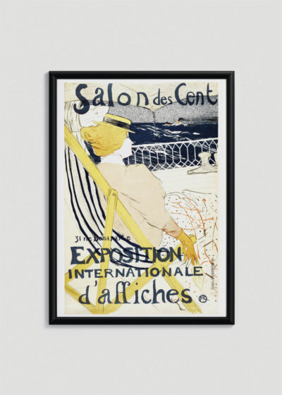 Plakat w drewnianej czarnej ramce: Salon des Cent Toulouse-Lautrec kobieta na leżaku