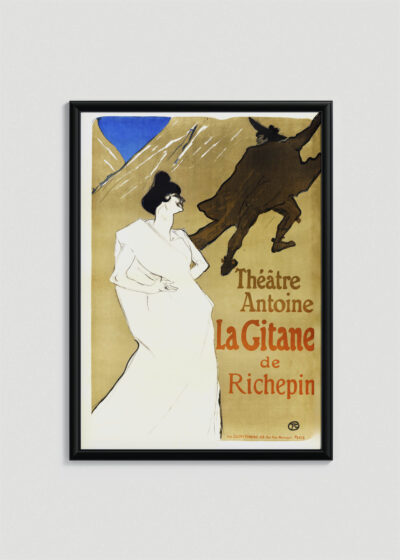 Plakat w drewnianej czarnej ramce: La Gitane Henri de Toulouse-Lautrec vintage teatralny