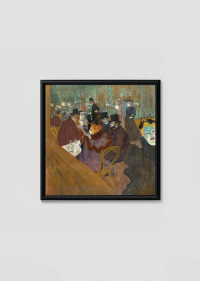 Plakat w drewnianej czarnej ramce: W Moulin Rouge Henri de Toulouse-Lautrec 1892