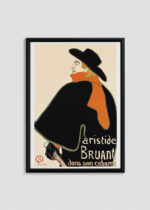 Plakat w drewnianej czarnej ramce: Aristide Bruant Toulouse-Lautrec vintage kabaret Montmartre