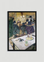 Plakat w drewnianej czarnej ramce: kawiarnia paryska Toulouse-Lautrec belle époque vintage